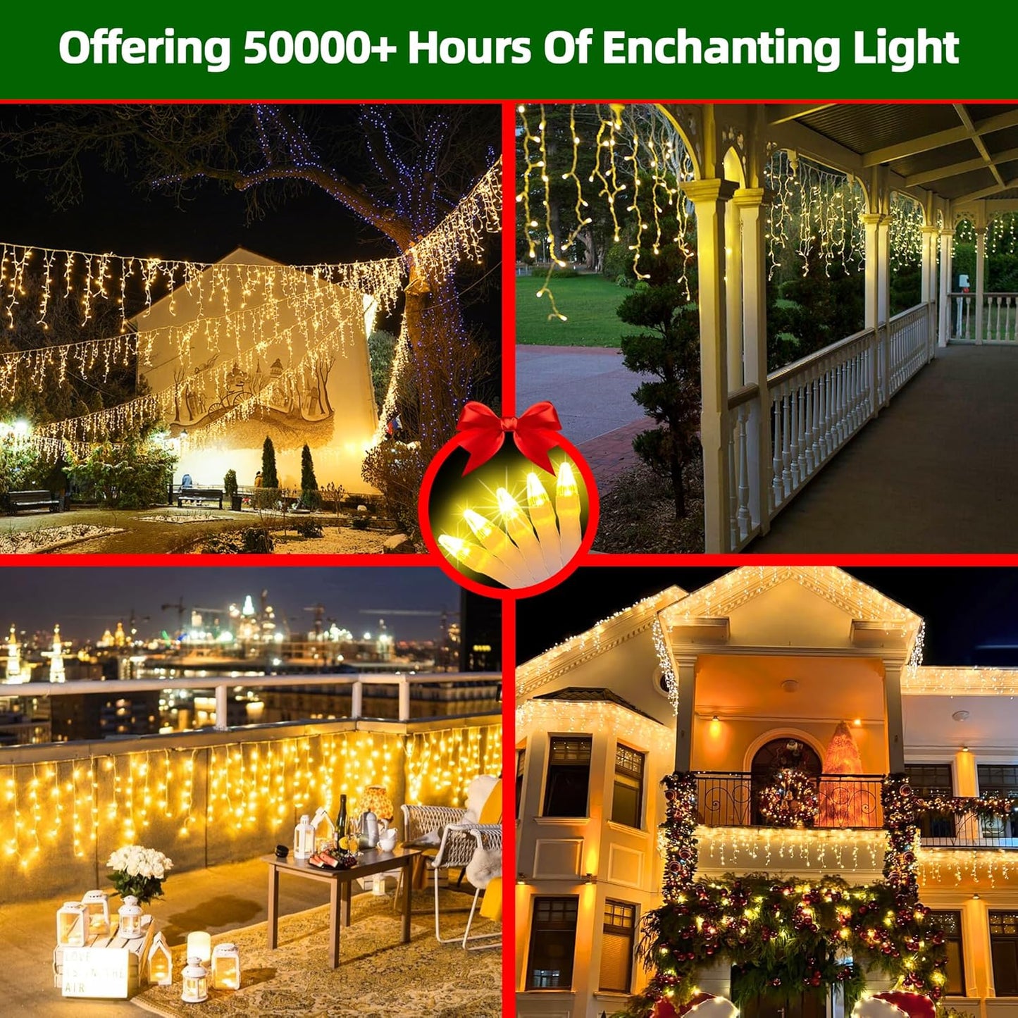 612 LED 60FT Icicle Christmas Lights - 136 Drops Waterproof 12 Modes Memory Timer, Outdoor Hanging Roof Lights for Eaves Gutter Xmas Tree Holiday Decorations Warm White