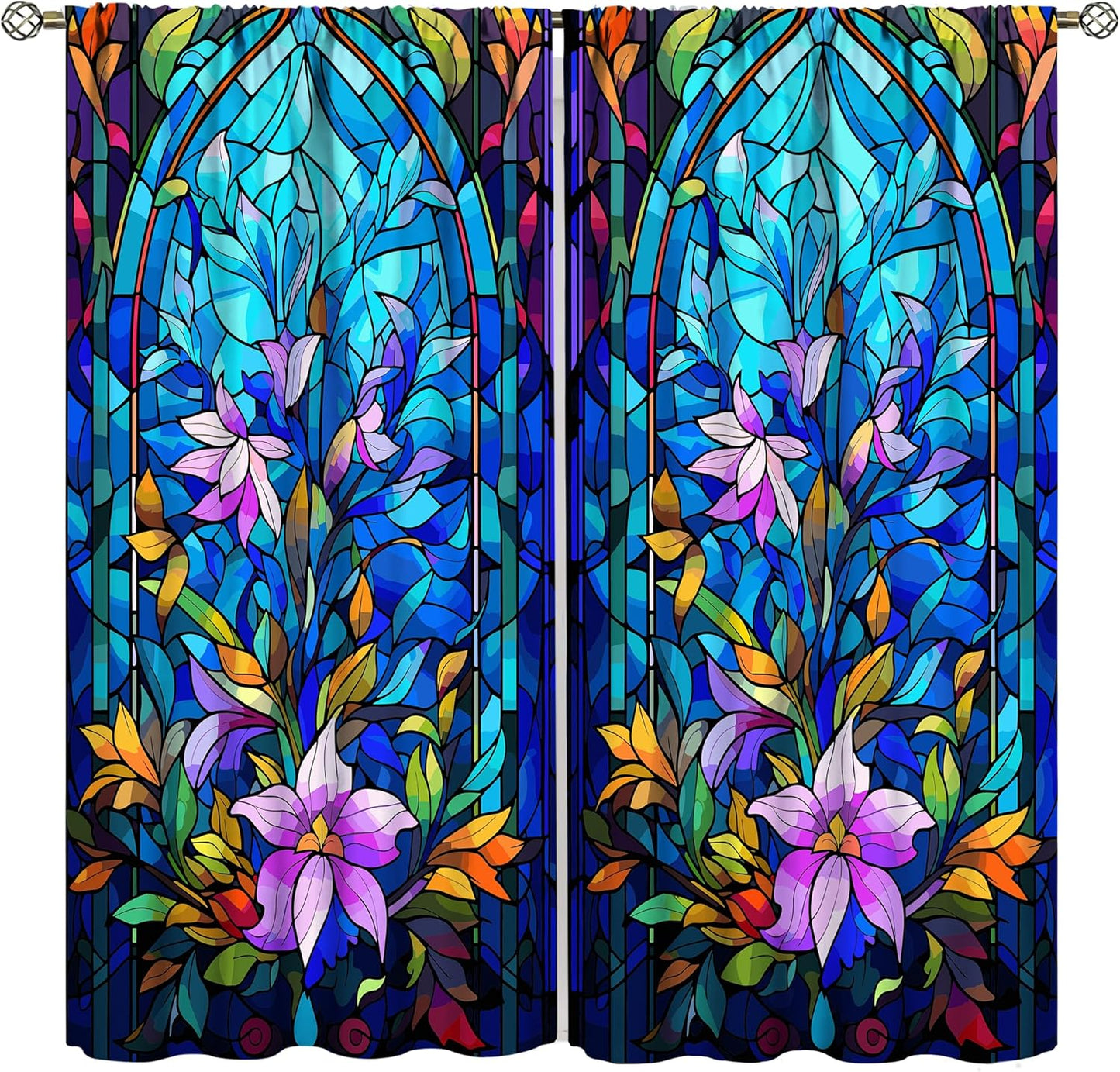 Stained Glass Curtains,Abstract Colorful Floral Geometric Art Home Decor Drapes for Bedroom Living Room Kitchen Window Treatment 2 Panels Set Total Size 72" W X 63" L Inch