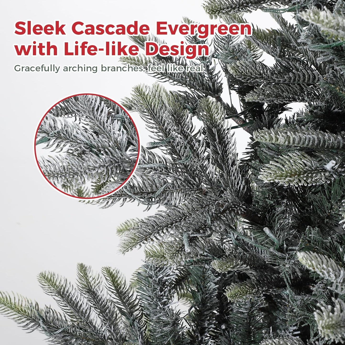 6.5ft Pre-lit Artificial Christmas Tree with Incandescent Warm White Lights, Snow Flocked Full Prelighted Xmas Tree Automatic Branch Tips, UL Listed Lights & Foldable Stand, Green & White
