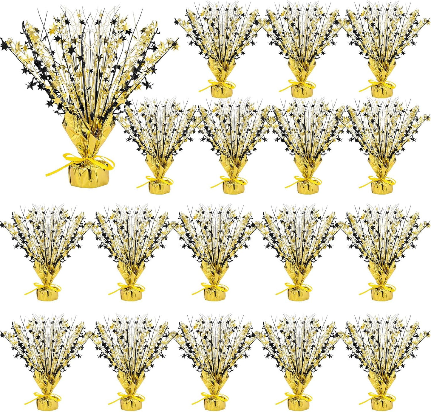 Crowye 18 Pieces Metallic Foil Spray Centerpiece Party Star Table Decoration Burst Metallic Table Centerpieces for Birthday Party Season Holiday (Black Gold)