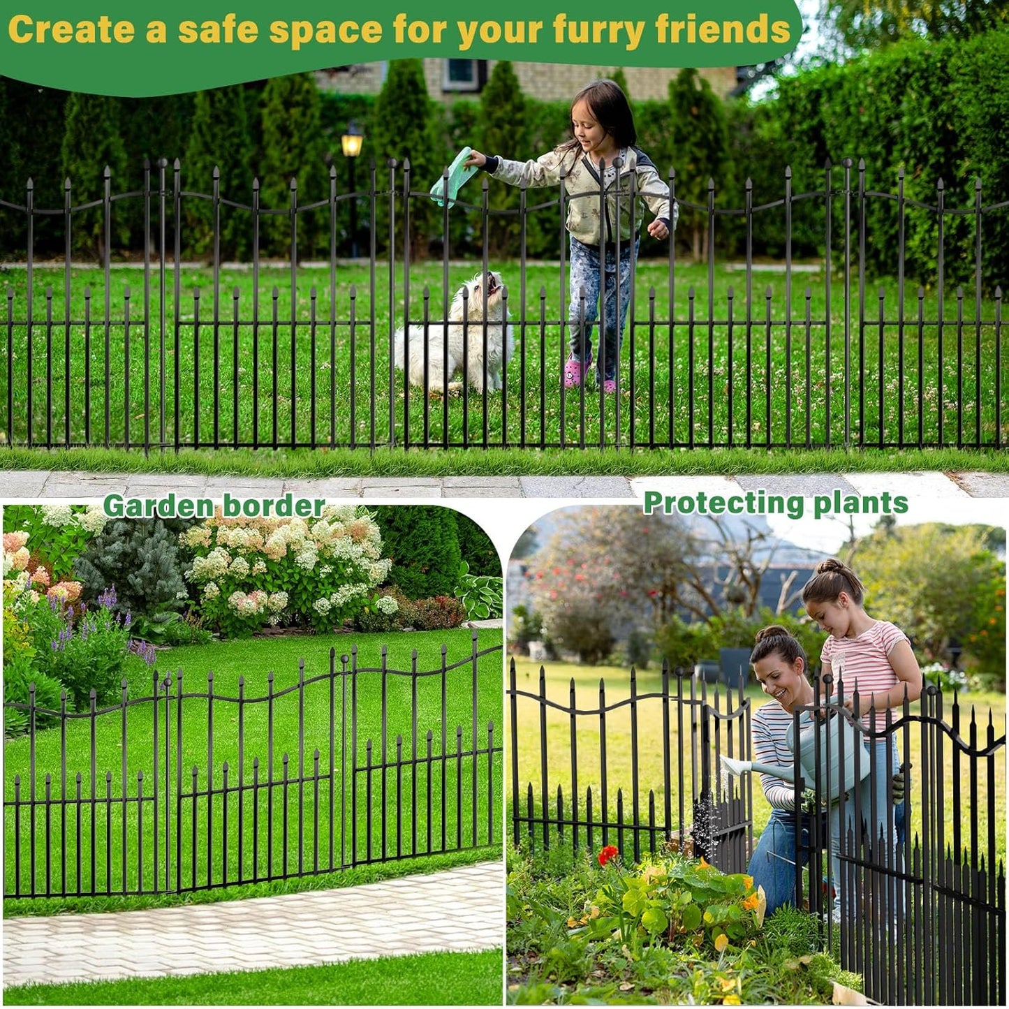 10 Panels No Dig Decorative Garden Fence, 32in(H)×22ft(L) Heavy-Duty Rustproof Metal Panels, Outdoor Dog Barrier for Yard & Patio, Landscape, Border| Portable Temporary Fencing