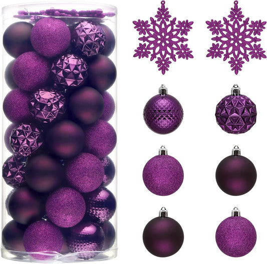Valery Madelyn Christmas Tree Decorations Ornament Set for Fall Halloween, 50ct 2.36 Inches Purple Shatterproof Christmas Ball Ornaments Hanging Xmas Holiday Party Decor