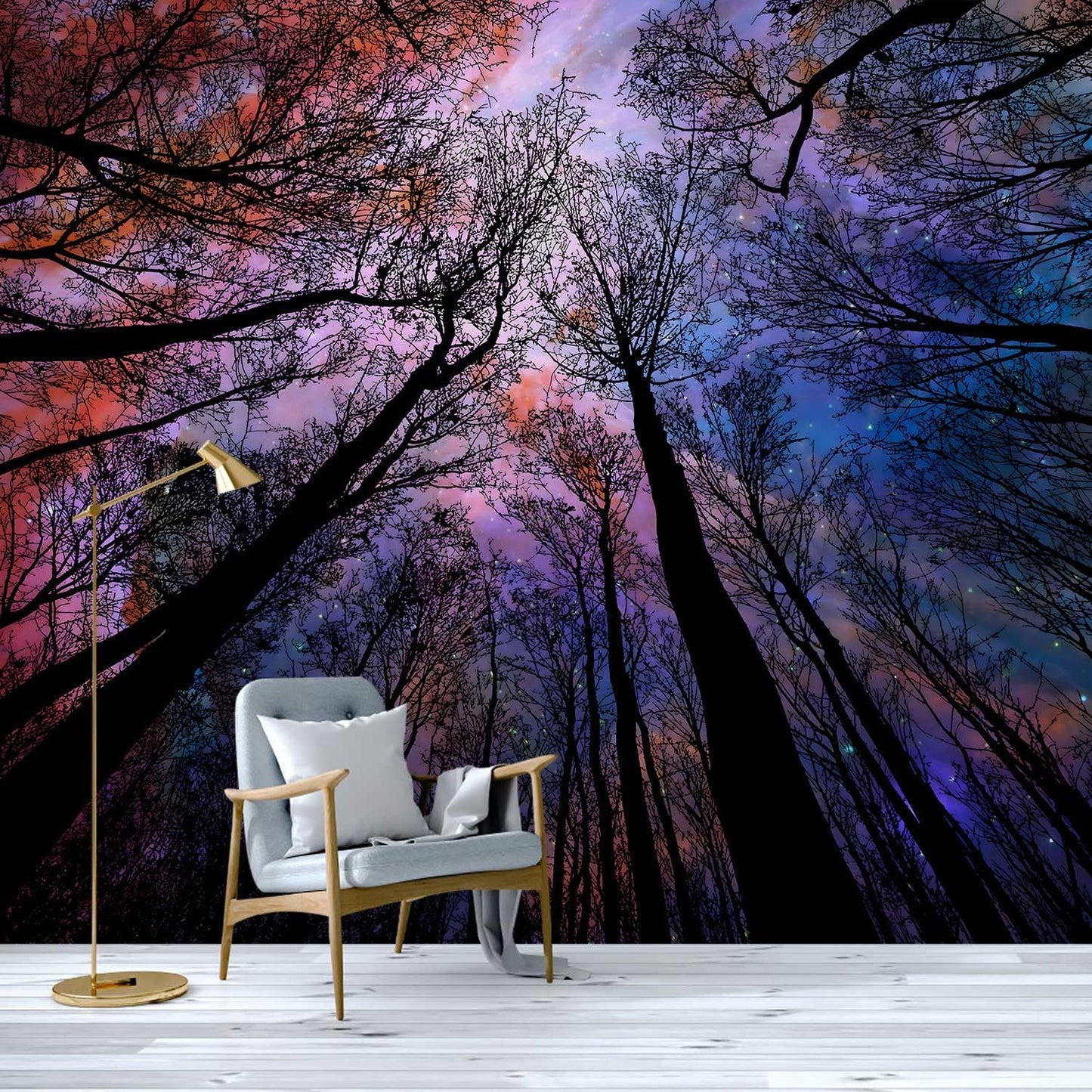 -Colorful Forest Beautiful Starry Tree Branches Wallpaper Bedroom XT14 L 180" x 115"