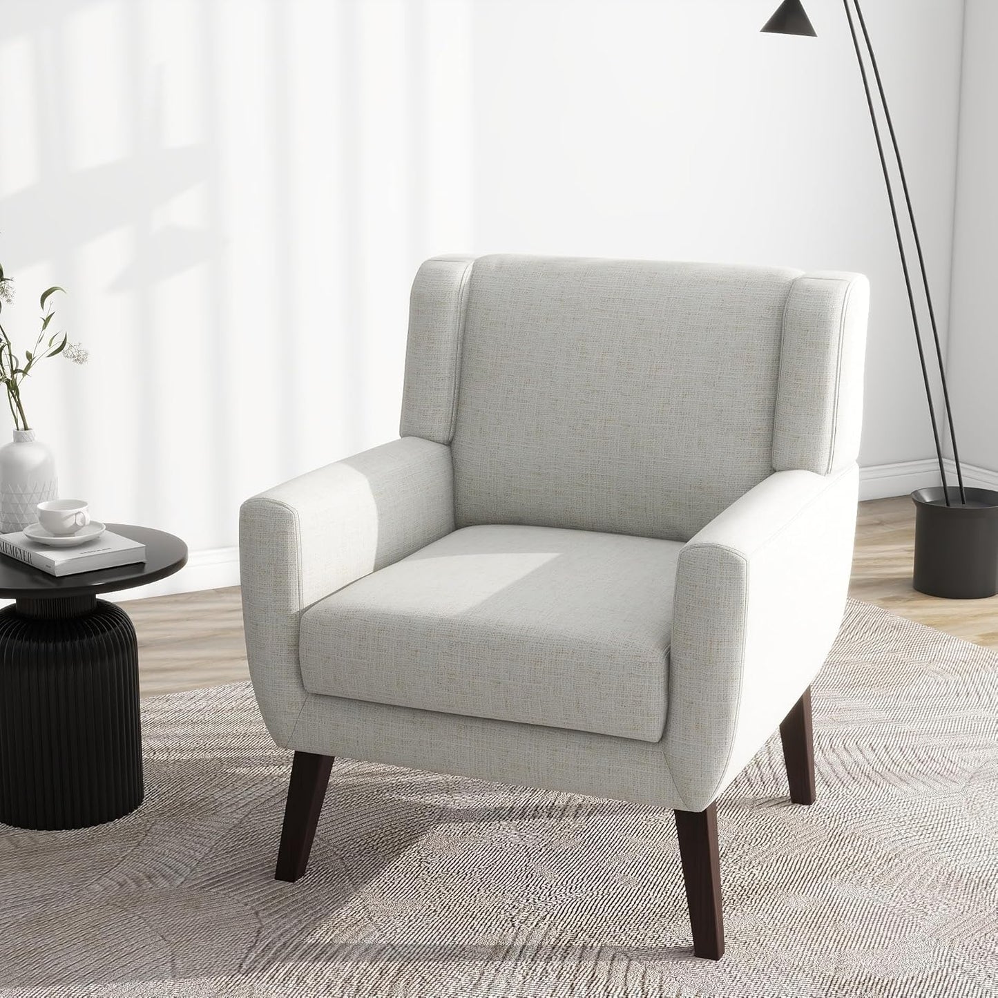 UIXE Accent Chair, Fabric Upholstered Armchair for Living Room, Comfy Arm Chair Single Sofa Bedroom Side Reading Seat - Flax Beige