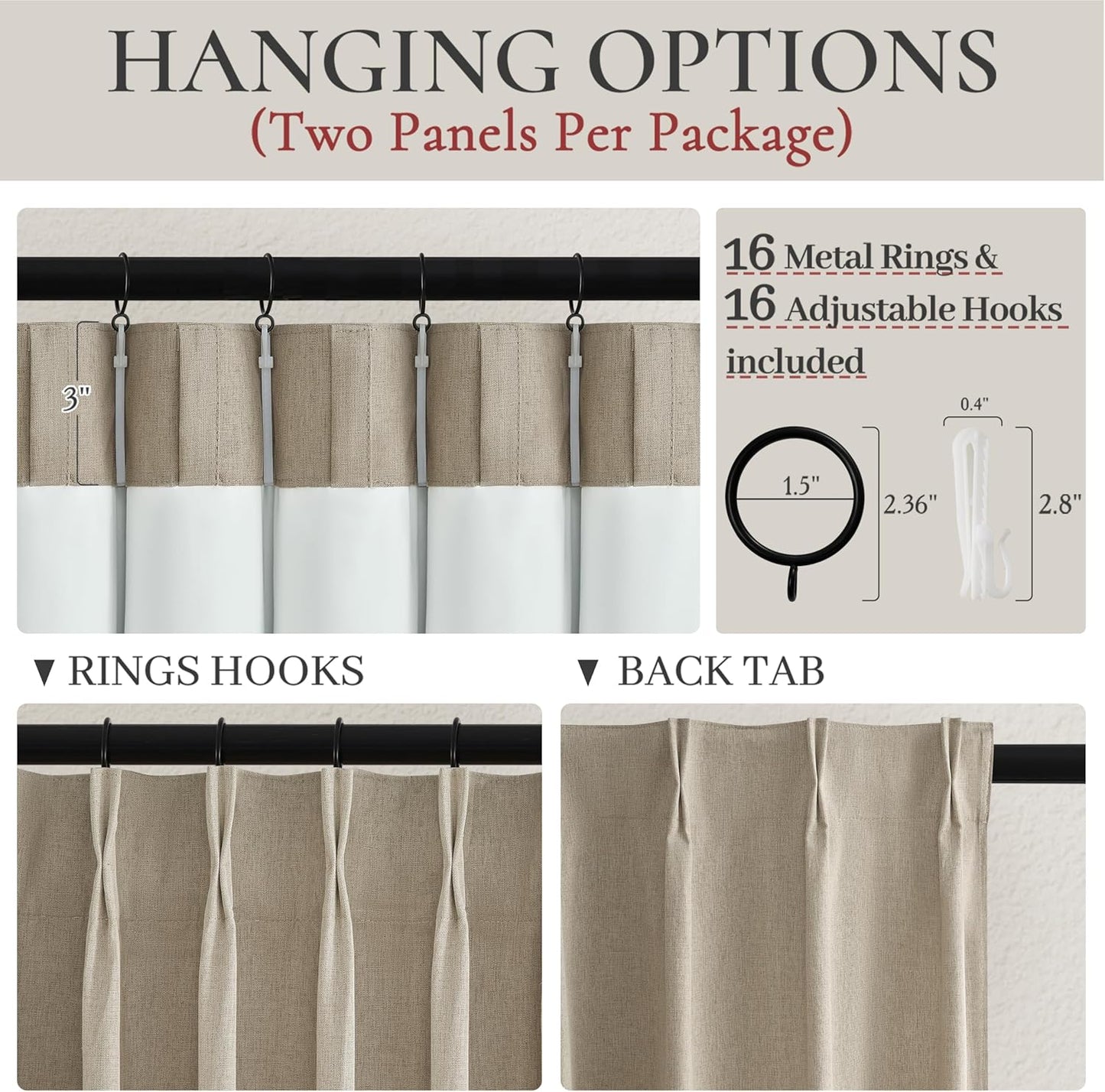 100% Blackout Viral Curtains 84 Inch Length 2 Panels Set Farmhouse Style for Bedroom Windows/Living Room Thermal Insulated Neutral Drapes Linen Blend Dark GreyBeige 7ft Long Pinch Pleated with Hooks