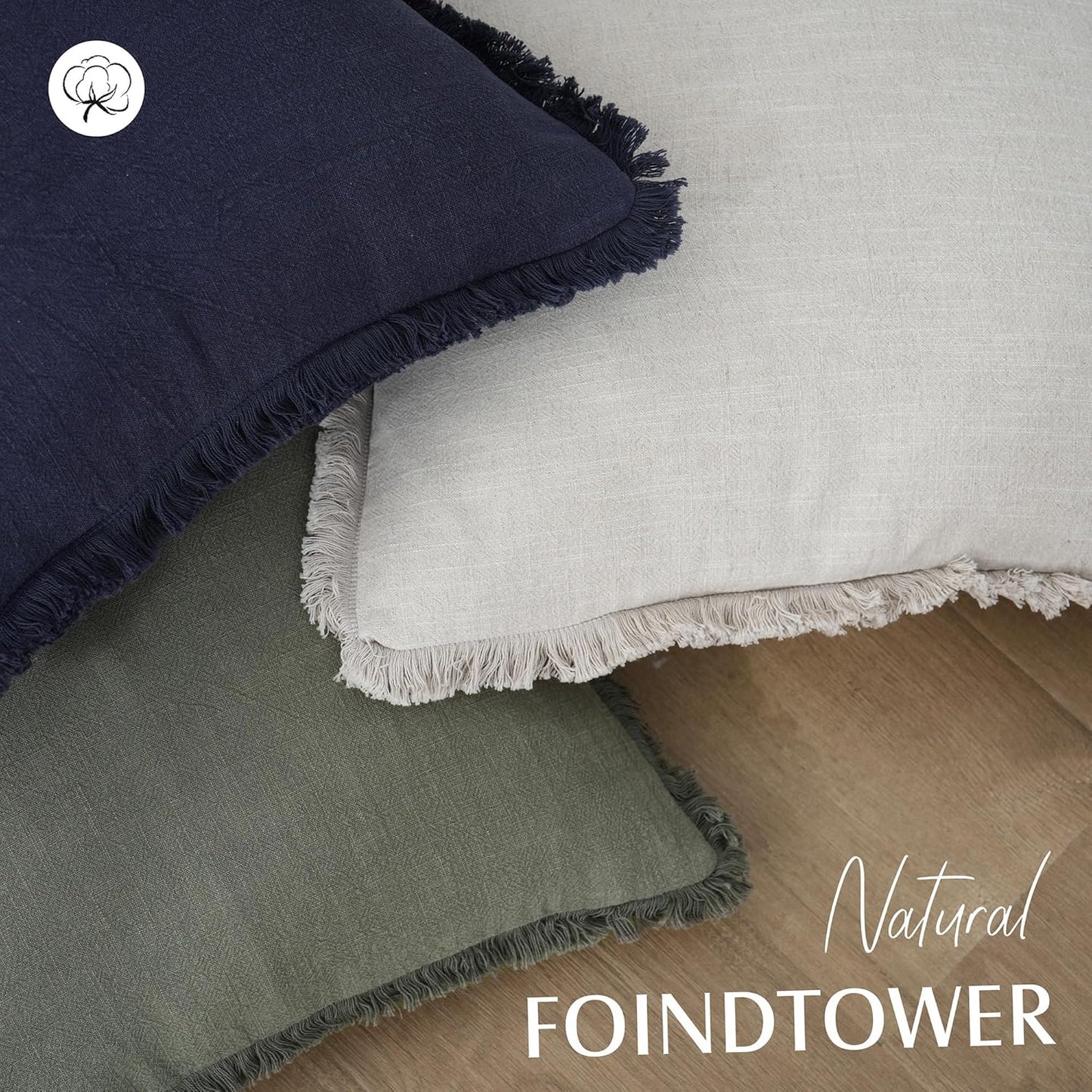 Foindtower Set of 2 Decorative Linen Fringe Throw Pillow Covers Cozy Boho Farmhouse Cushion Cover with Tassels Soft Accent Pillowcase for Couch Sofa Bed Living Room Home Decor, 22×22 Inch, Olive Green