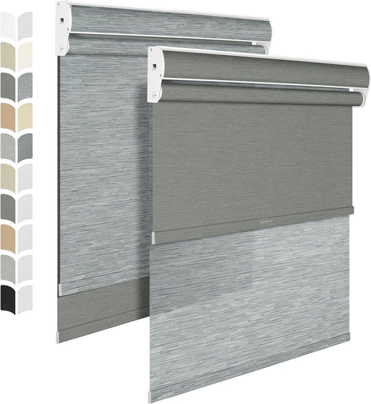 BERISSA Dual Roller Shades with Cassette Valance, Day and Night Blackout and Light Filtering Shades for Home Office or Door. Striped Jacquard Grey. 70 W x 80" H
