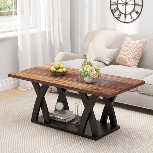47” Wood Coffee Tables for Living Room Rustic Stands with Storage Shelf Black Blown Coffee Tables for Living Room Farmhouse Center Stands with Shelf. Farmhouse Rectangle Center Table