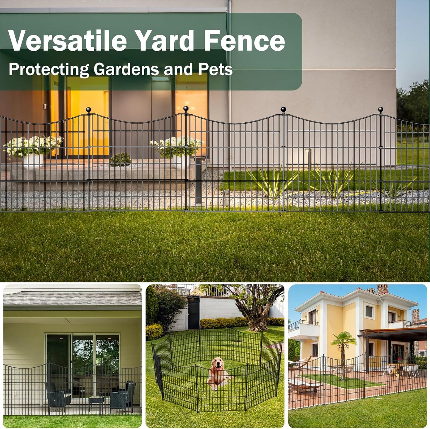 10 Panels No Dig Dog Fence Outdoor for Yard, 24 in(H) X 20 ft(L) Decorative Tall Garden Fence Animal Barrier, Rustproof Metal Wire Garden Edging and Borders, Temporary Fencing Stakes