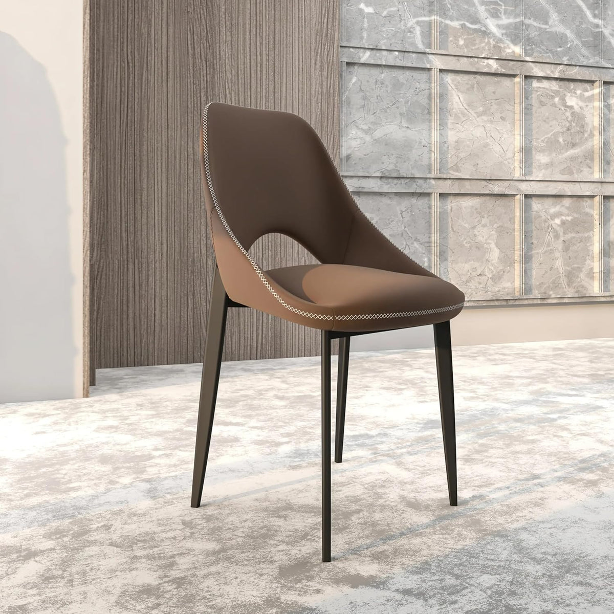 LeisureMod Amalfi Upholstered Fabric Dining Chair – Modern Side Chair with Iron Legs, Mid-Century Accent Chair for Dining Room or Kitchen