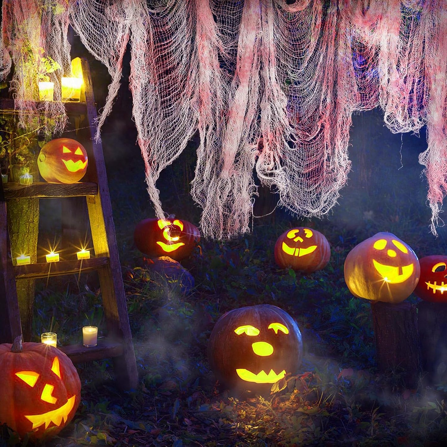 5Pcs Halloween Blood Red Creepy Cloth- Spooky Gauze Fabric Cloth for Haunted Horror House Halloween Party Doorway Outdoors Decoration (30" ×72")