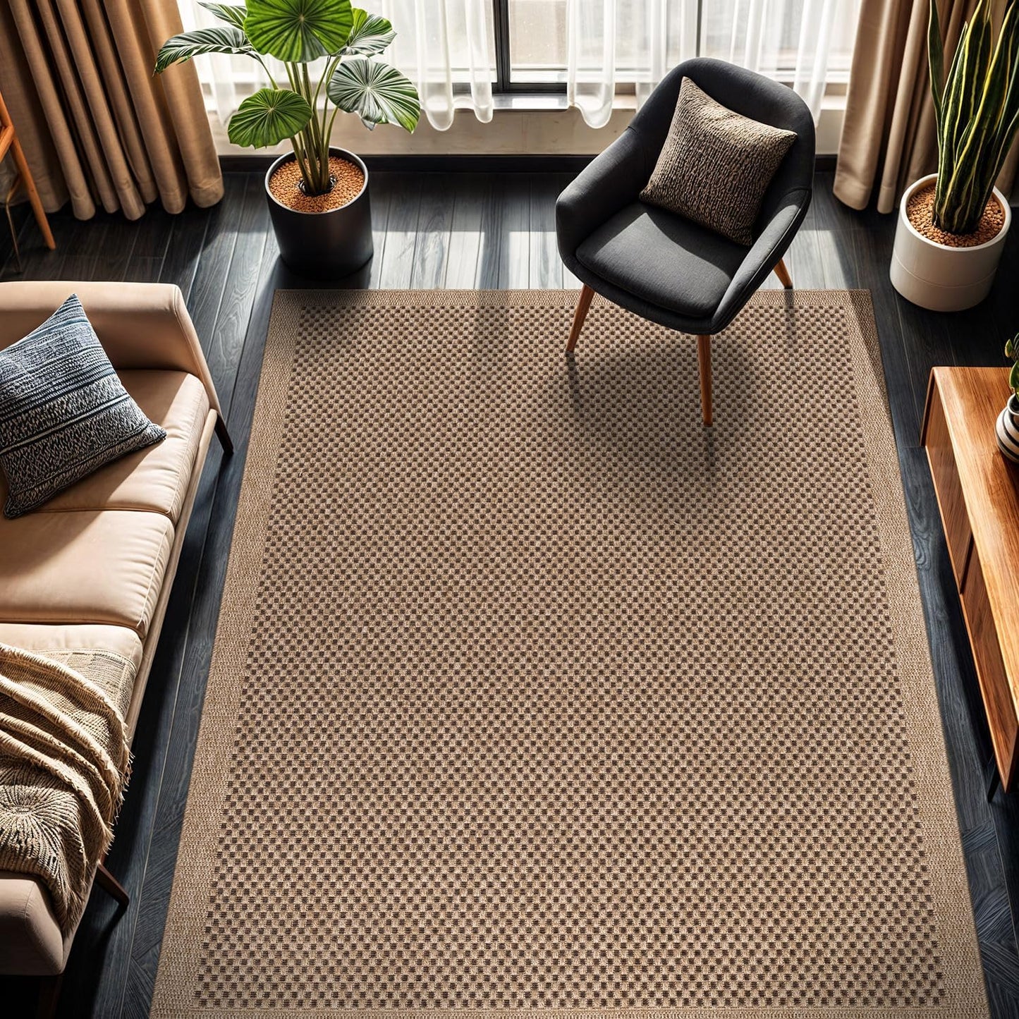 CAMILSON Easy Jute Rug 10x14, Indoor Outdoor Natural Color Fiber Area Rugs for Living Room Patio and Kitchen Rug, Sisal Boho Woven Design, Easy-Cleaning, Washable Outside Carpet Alfombras (10 x 14)
