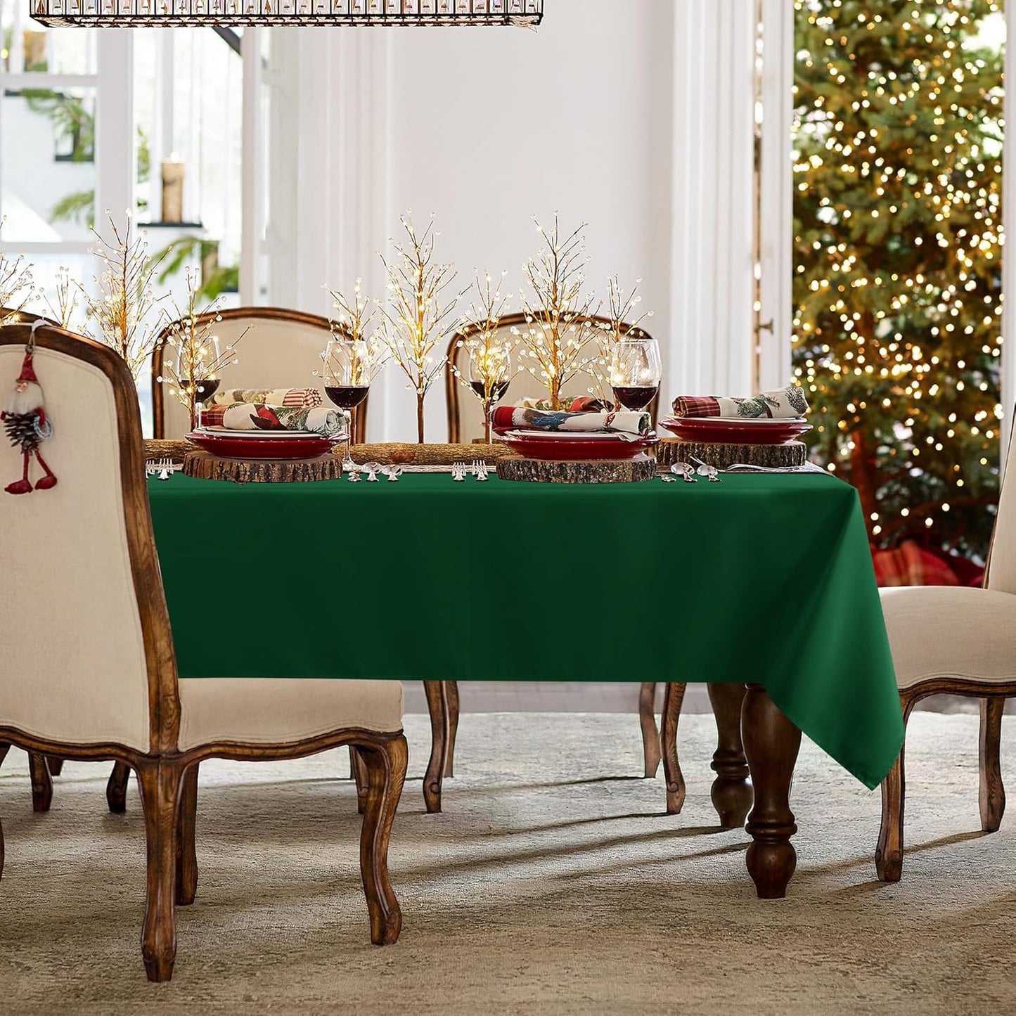 sancua Rectangle Tablecloth - 70 x 120 Inch - Stain and Wrinkle Resistant Washable Polyester Table Cloth, Decorative Fabric Table Cover for Dining Tables, Buffet Parties and Christmas, Hunter Green