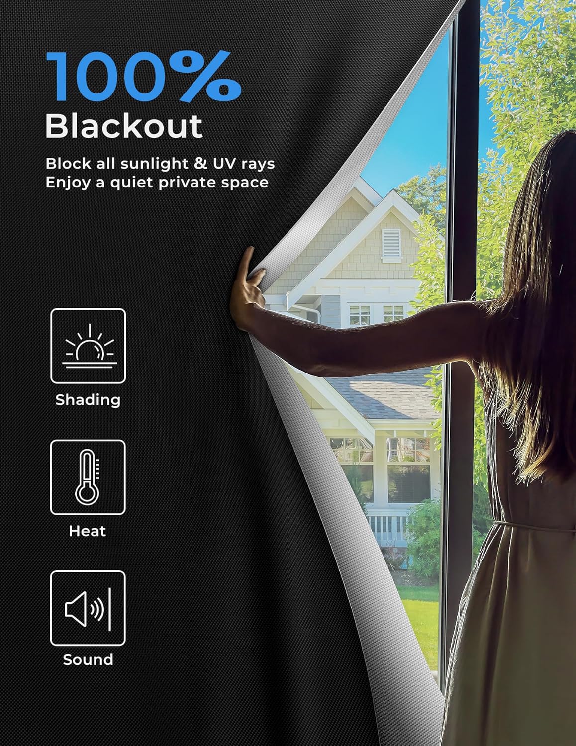 Sumobaby Blackout Curtains for Bedroom Portable 126”x59”Black Out Window Cover with Heat-Resistant Hook&Loop Tape,100%Blackout Shades,NoDrill Blinds for Windows DIY Cut Fit for Nursery&Dorm Room,Black