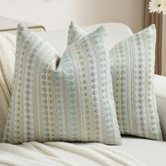 FUTEI Green Blue Decorative Throw Pillow Covers 24x24 Inch Set of 2,Soft Cozy Chenille Jacquard Textured Euro Pillow Shams,Boho Home Decor for Couch Bed Living Room