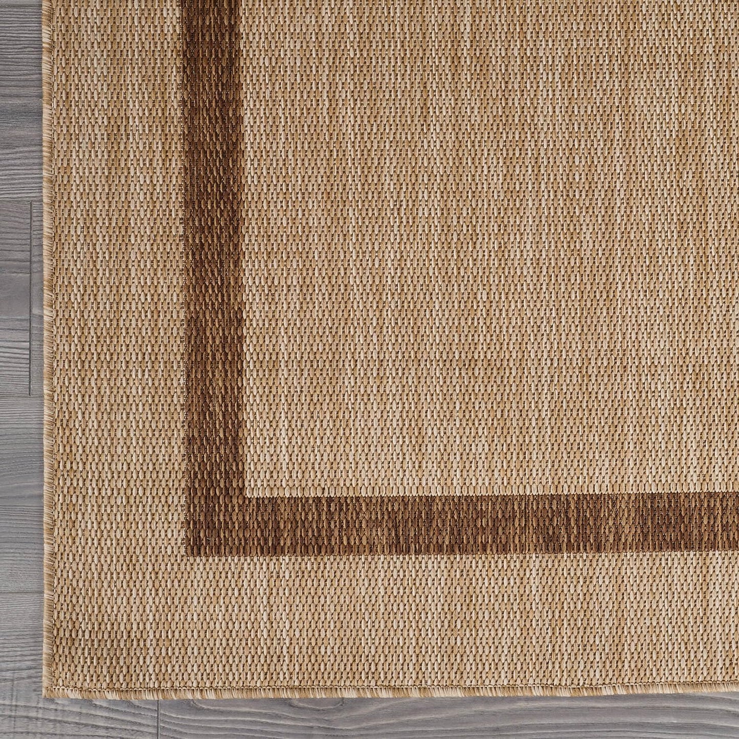 Bordered Outdoor Rug 5x7 Washable Outside Carpet for Indoor Patio Porch Waterproof Easy Cleaning Non Shedding Area Rugs Jute Beige - Nut Brown 5 x 7