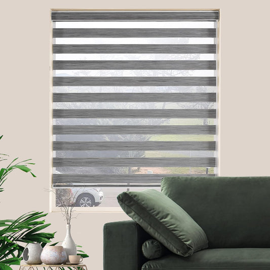Zebra Blinds for Windows, Free-Stop Zebra Shades, Dual Layer Light Filtering Sheer Blinds for Indoor Windows, Roller Window Shades for Privacy (27" W X 72" H, Grey)