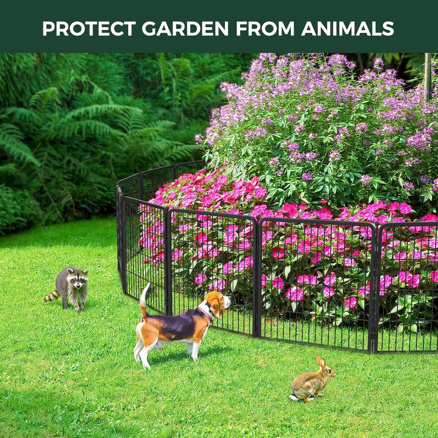 FXW Garden Fence Outdoor for The Yard – 40in(H) x 9.0ft(L) Heavy Duty Metal Animal Barrier for Dog and Rabbit, Decorative Dog Fence, 4 Panels, Black