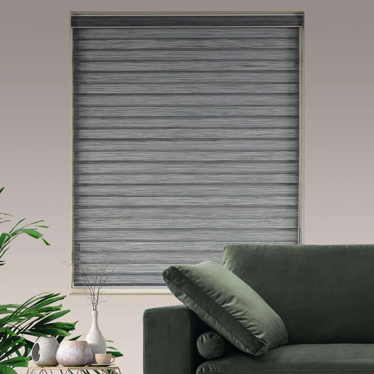 Zebra Blinds for Windows, Free-Stop Zebra Shades, Dual Layer Light Filtering Sheer Blinds for Indoor Windows, Roller Window Shades for Privacy (24" W X 72" H, Grey)