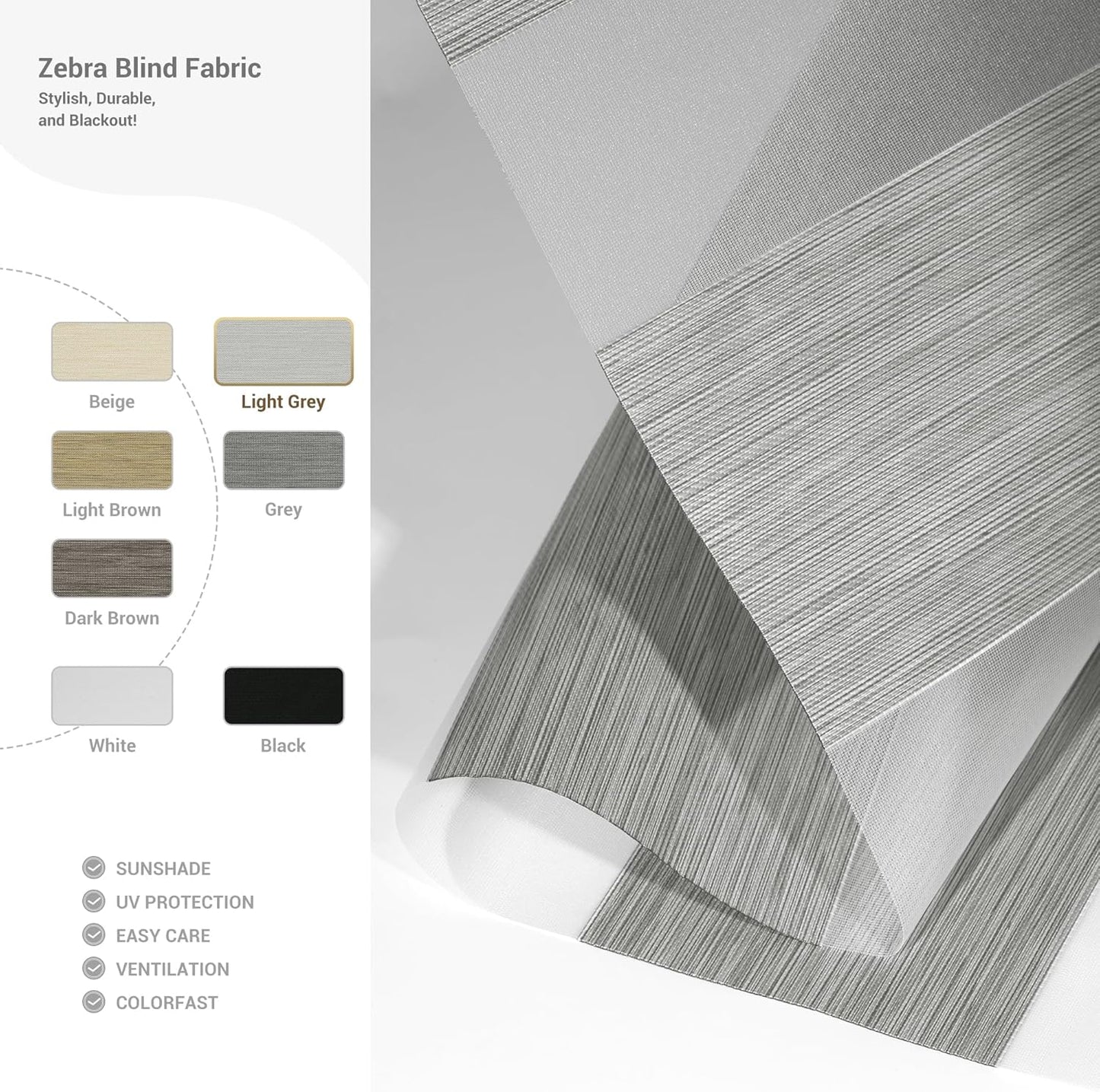 Cordless Zebra Blinds for Windows, Blackout Interior Blinds,Easy to Install,UV Protection,for Offices and Home,Custom Roller Shades, Mousse Light Grey,80" W x 64" H