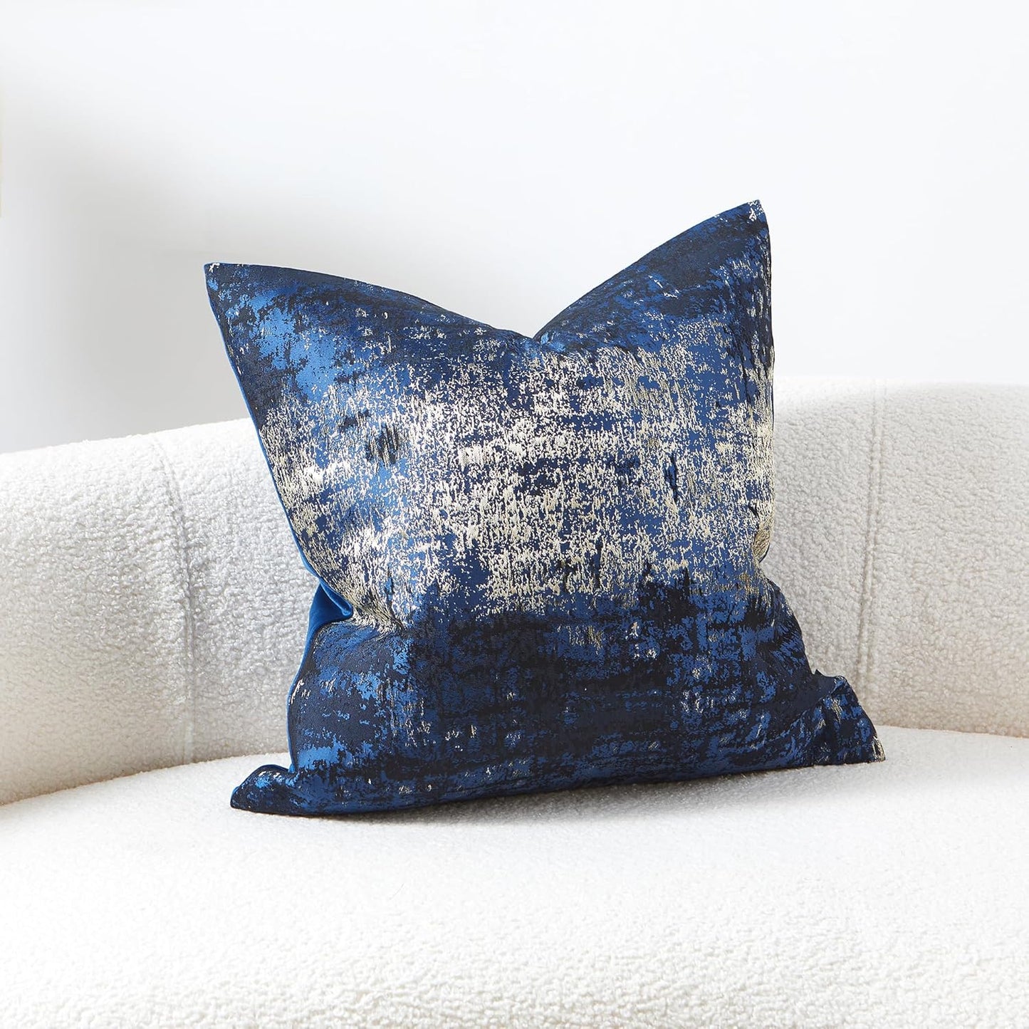 THE-TINOART Navy Gold Jacquard Pillow Cover 24x24 - Reversible Design with Gold Thread Embroidery, Luxury Velvet Back for Sofa & Bed Decor