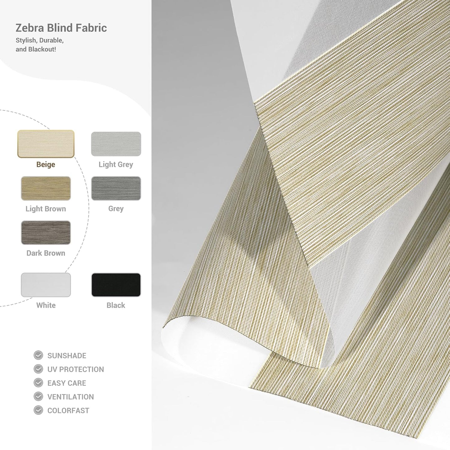 Cordless Zebra Blinds for Windows, Blackout Interior Blinds,Easy to Install,UV Protection,for Offices and Home,Custom Roller Shades, Mousse Beige,87" W x 72" H