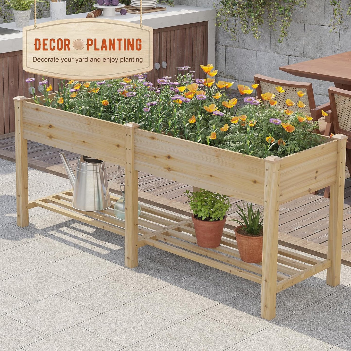 GHWIE Raised Garden Bed with Legs Elevated Wood Planter Box for Planting Vegetables Flowers Garden Patio Balcony Garden beds Outdoor with Liner