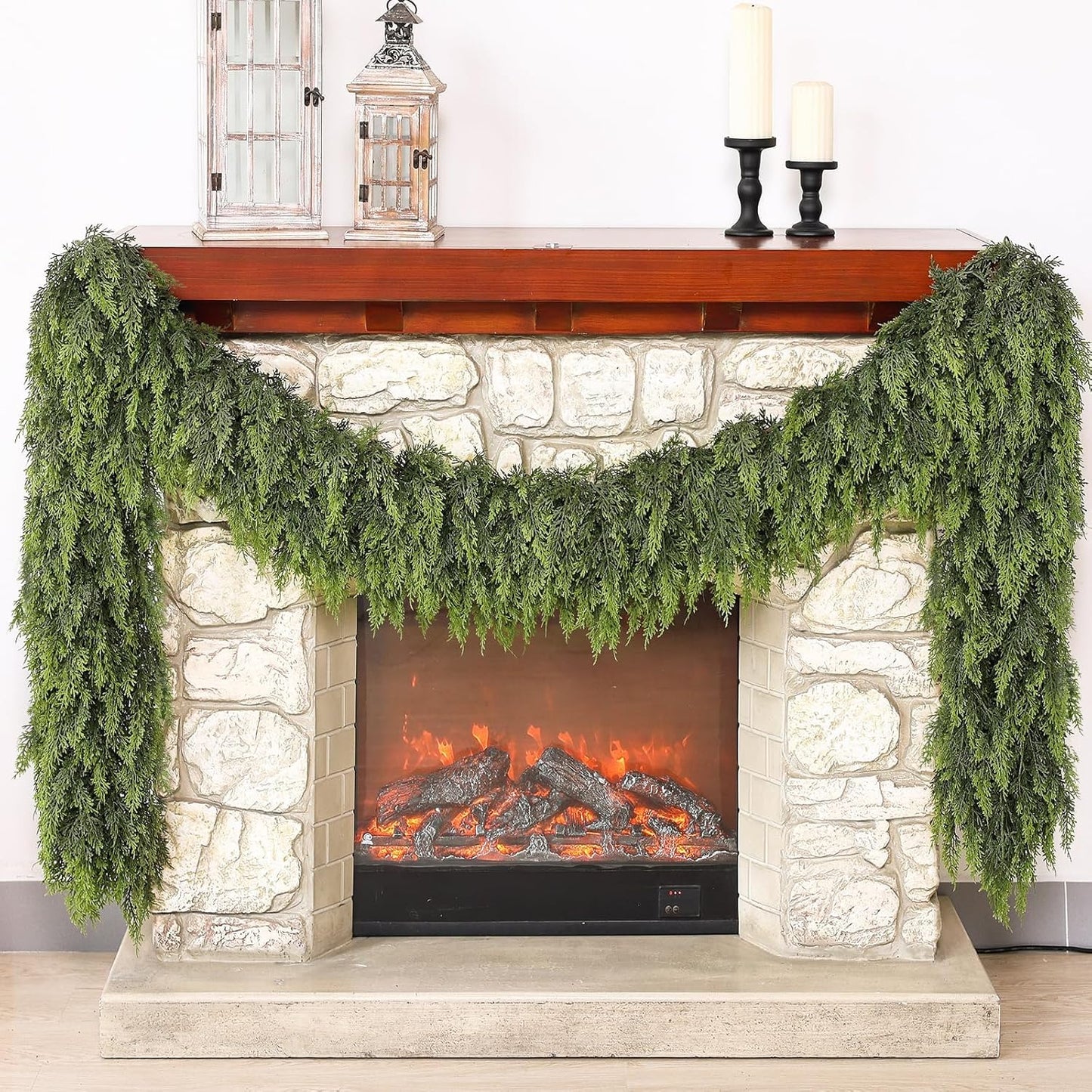 Real Touch Cedar Garland - Artificial Christmas Garlands Faux Green Cedar Fake Pine Needles Garland for Fireplace,Table, Stairs, Mantle, Window,Indoor Outdoor,Home,Holiday Decor(1 PCS,6 FT)