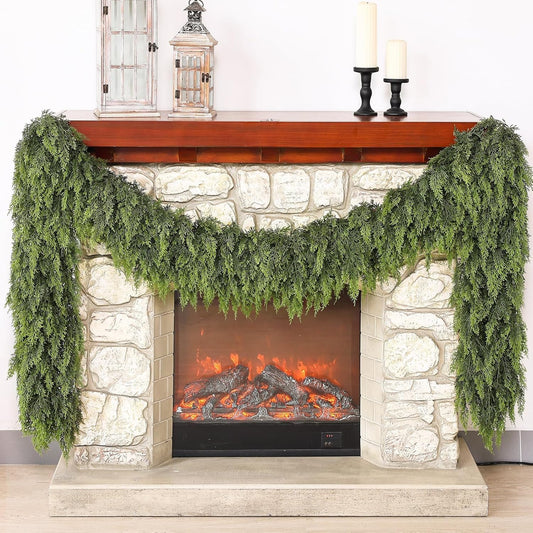 Real Touch Cedar Garland - Artificial Christmas Garlands Faux Green Cedar Fake Pine Needles Garland for Fireplace,Table, Stairs, Mantle, Window,Indoor Outdoor,Home,Holiday Decor(1 PCS,9 FT)