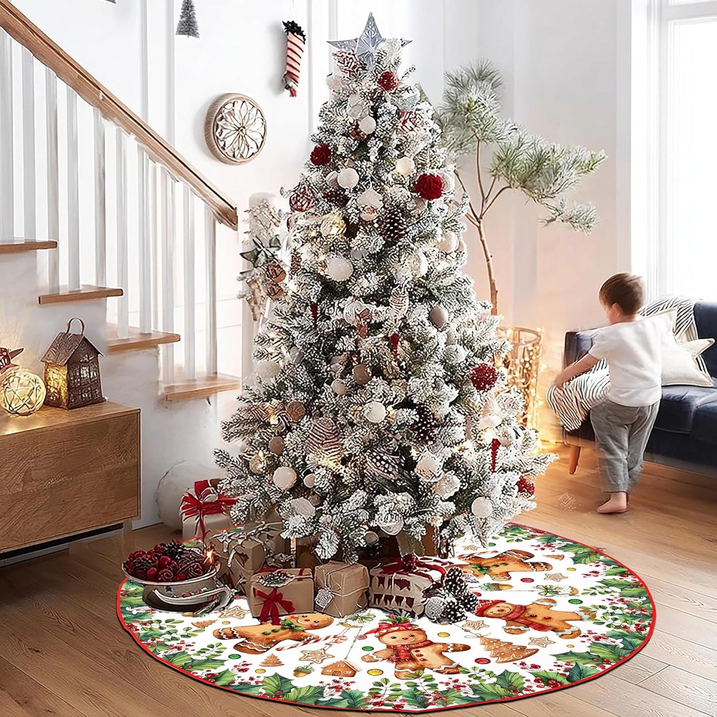 Baccessor Cute Gingerbread Man Christmas Tree Skirt 36 Inch, Merry Christmas Christmas Tree Skirt Collar for Winter Xmas Holiday Farmhouse Vintage Rustic Party Decoration
