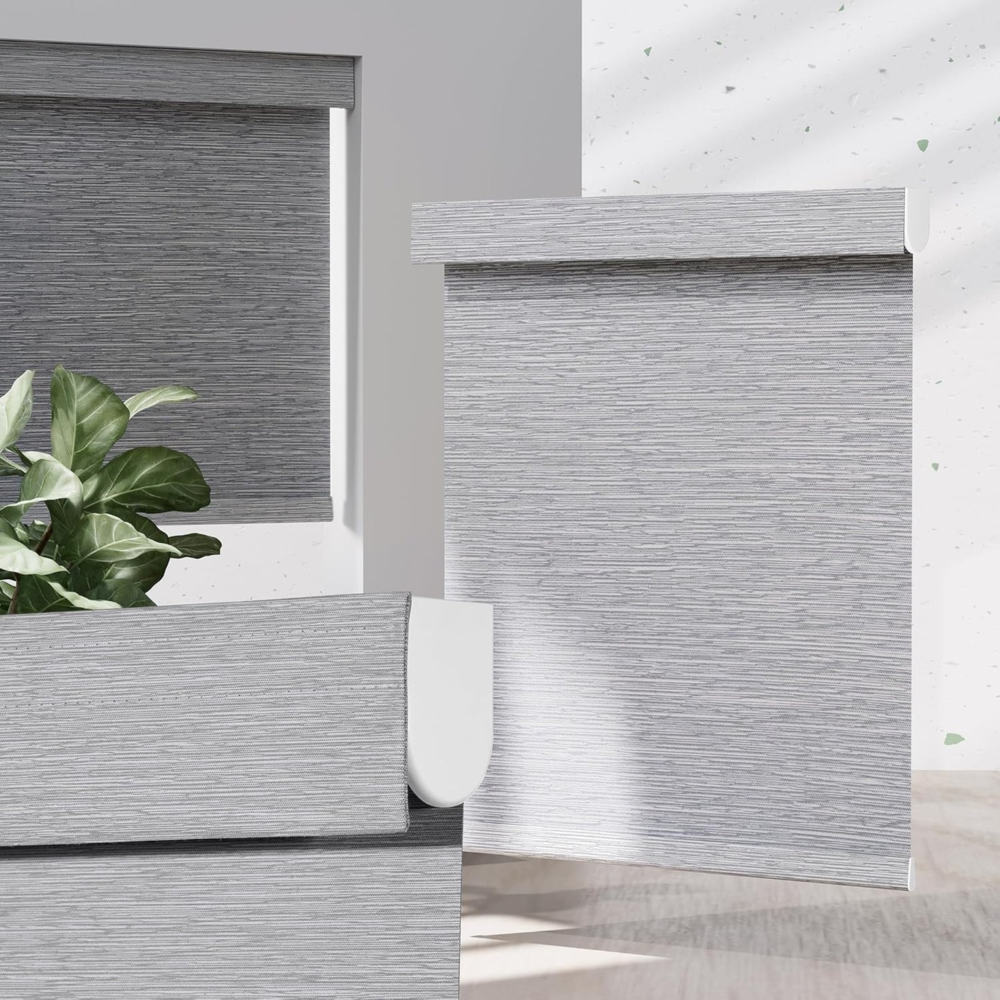 Blackout Roller Shades for Indoor Windows, Cordless Jacquard Fabric-Matched Roller Blinds, Easy to Install Privacy UV Protection Roll Up Blinds for Home Office, Grey, 28" W x 72" H