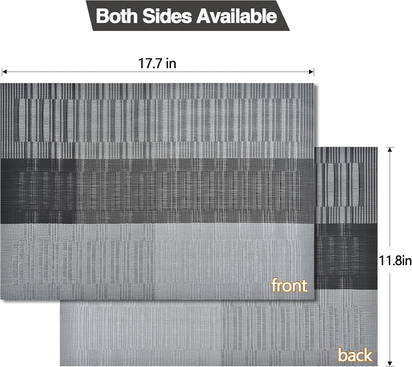 Placemats Set of 6 - Easy Clean Washable Vinyl Placemats - Heat Resistant PVC Place Mats for Dining Table (Black and Gray, 6)