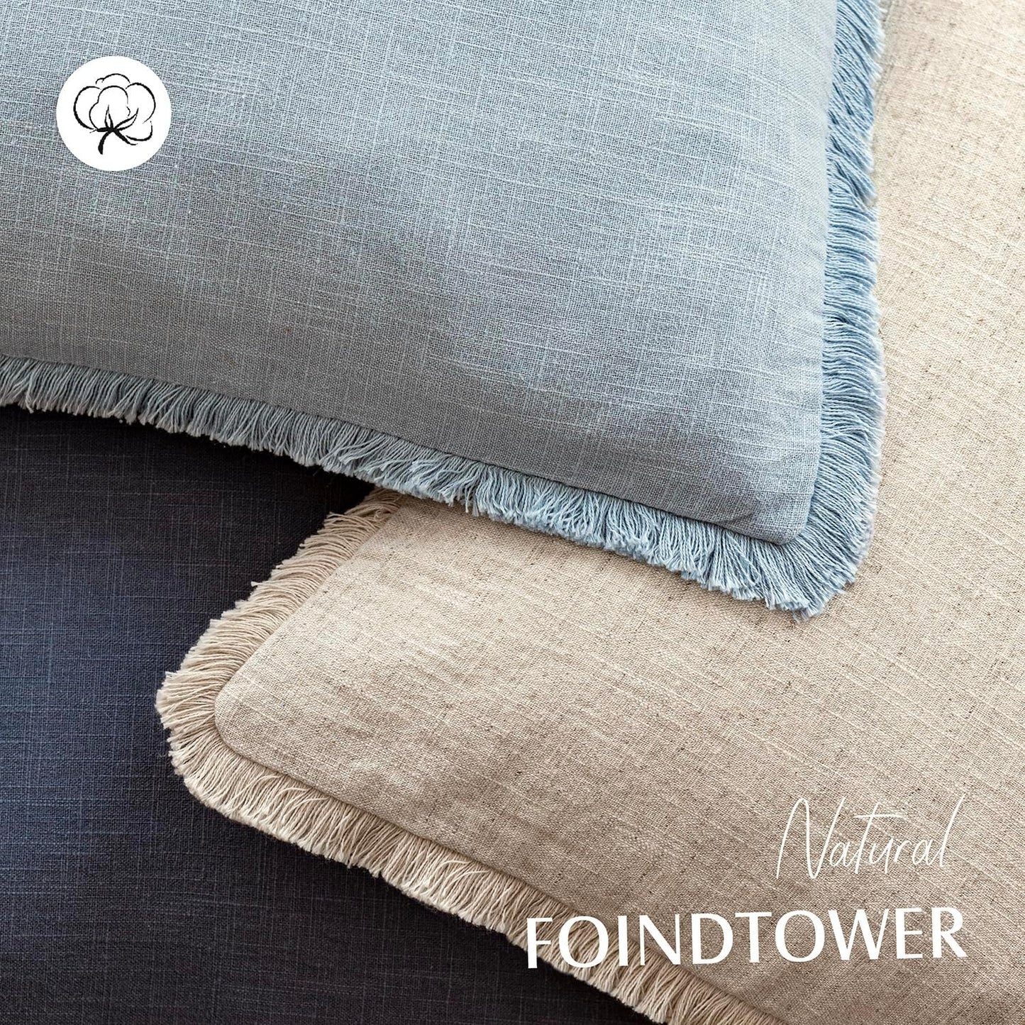 Foindtower Set of 2 Decorative Linen Fringe Throw Pillow Covers Boho Farmhouse Cushion Cover with Tassels Soft Accent Pillowcase for Couch Chair Sofa Bed Living Room Home Decor,20×20 Inch,Sky Blue