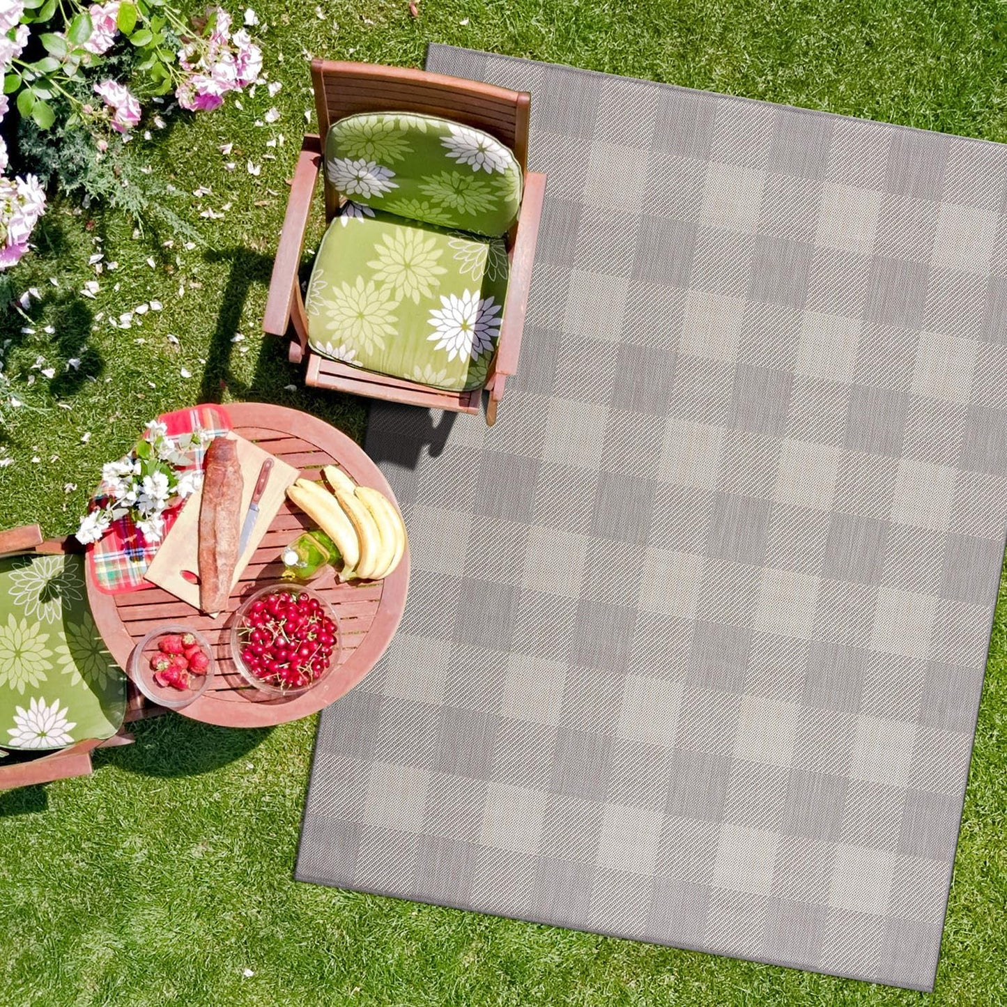 CAMILSON Outdoor Rug - Modern Area Rugs for Indoor and Outdoor Patios, Kitchen and Hallway mats - Easy Cleaning Non Shedding Washable Outside Carpet (5x7, Buffalo - Grey/White)