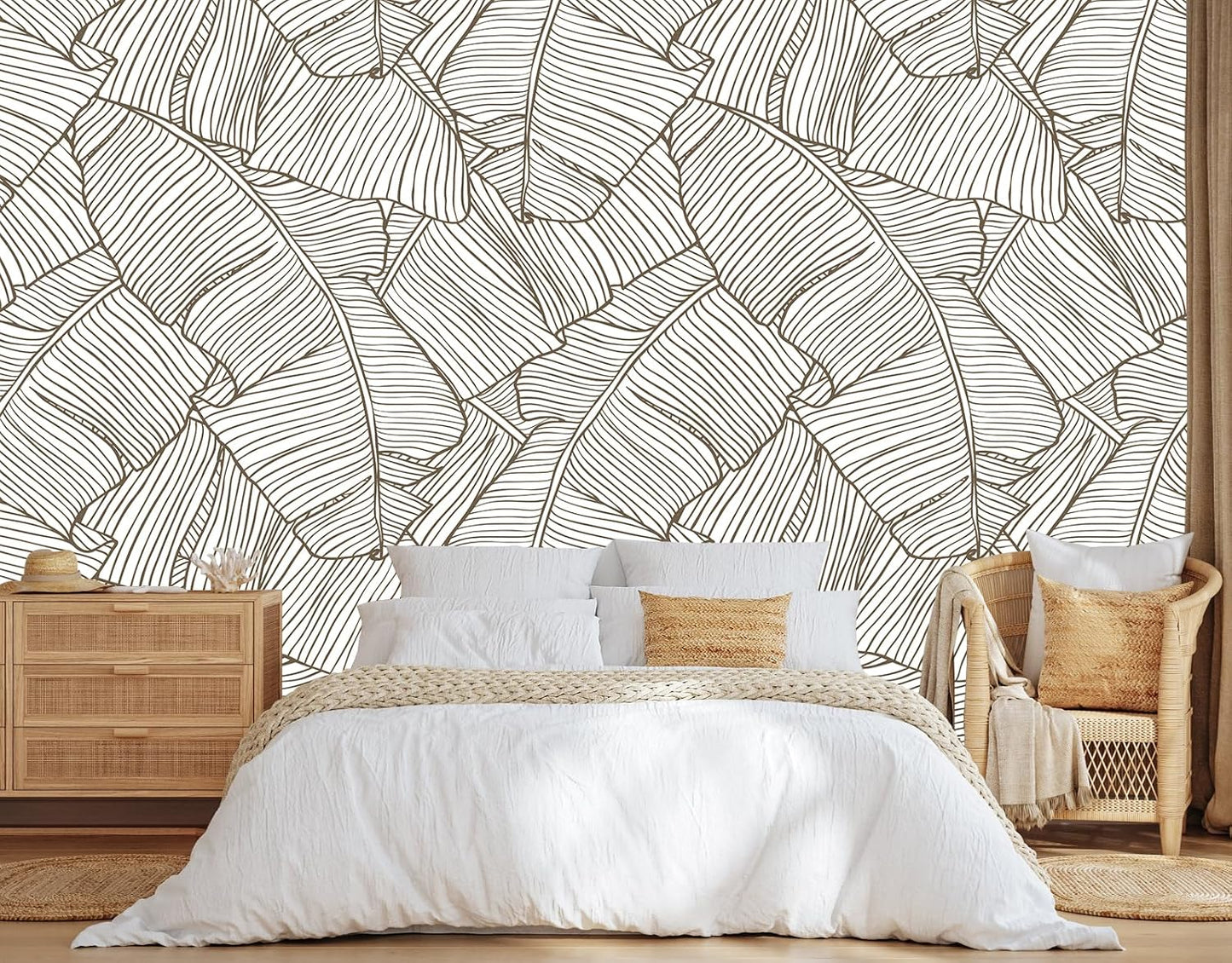 Gray Banana Leaf Wall Mural Wallpaper for Bedroom Living Room Office(Not Peel and Stick)