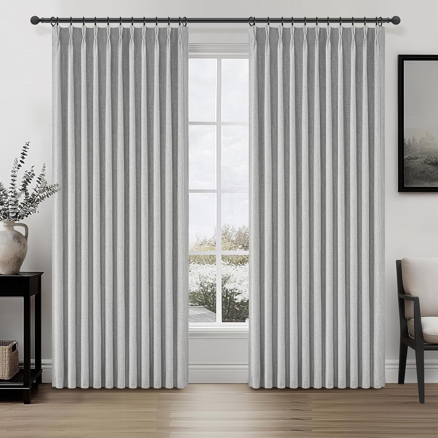 Gray Extra Wide Curtains 70 Inches Wide for Living Room 2 Panels Set,Neutral Heavy Duty Pinch Pleated 84 Inch Long Linen Blackout Sliding Door Window Curtains Thermal Privacy Drapes(70"Wx84" Lx2 Grey)