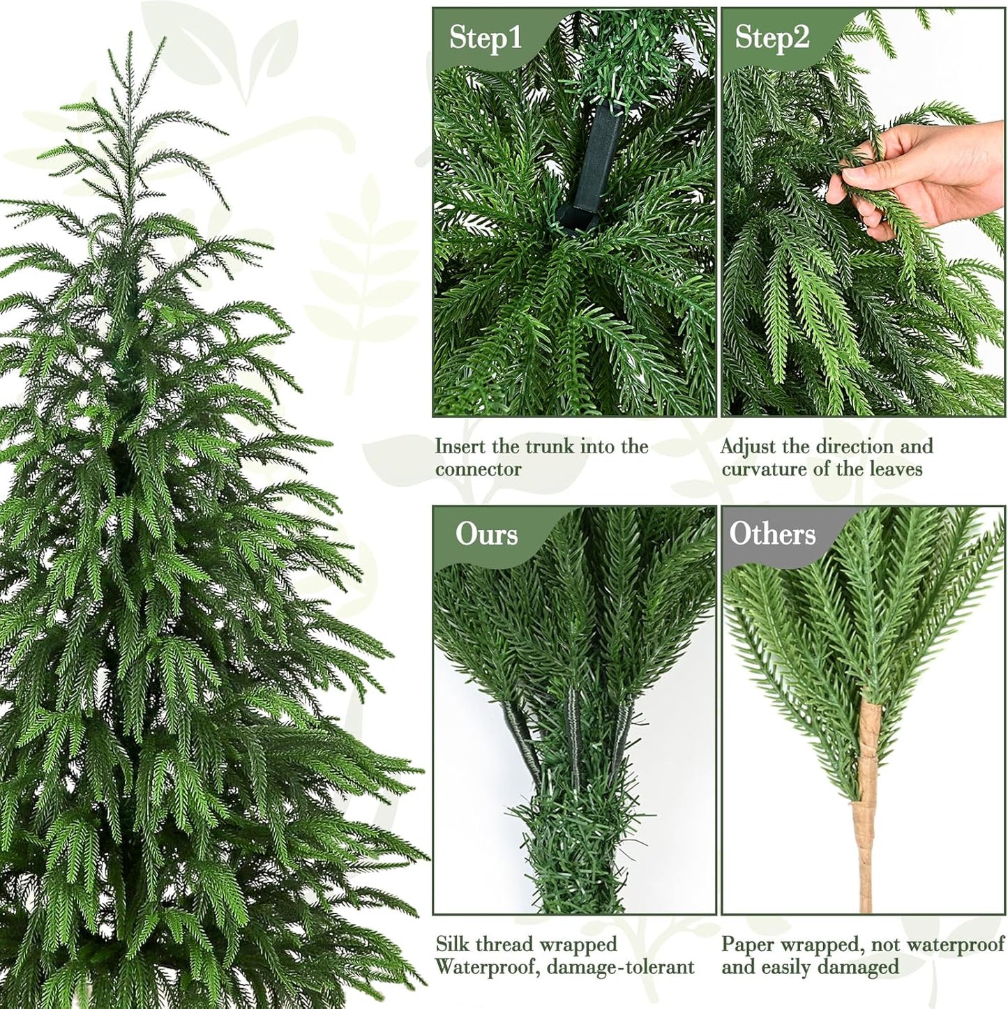 Set of 2 Artificial Norfolk Pine Tree, 4 ft Realistic Christmas Tree, Fake Potted Plants for Front Porch Outdoor Indoor Garden Christmas Decor(2 PCS, 4ft)