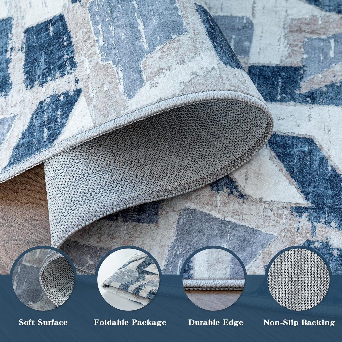 Modern Abstract Door Mat Indoor Entrance 2X3 Blue Rug Washable, Non-Slip Small Rugs for Entryway Bathroom Ultra-Thin, Throw Carpet for Kitchen Bedroom Nursery Kids Print Faux Wool