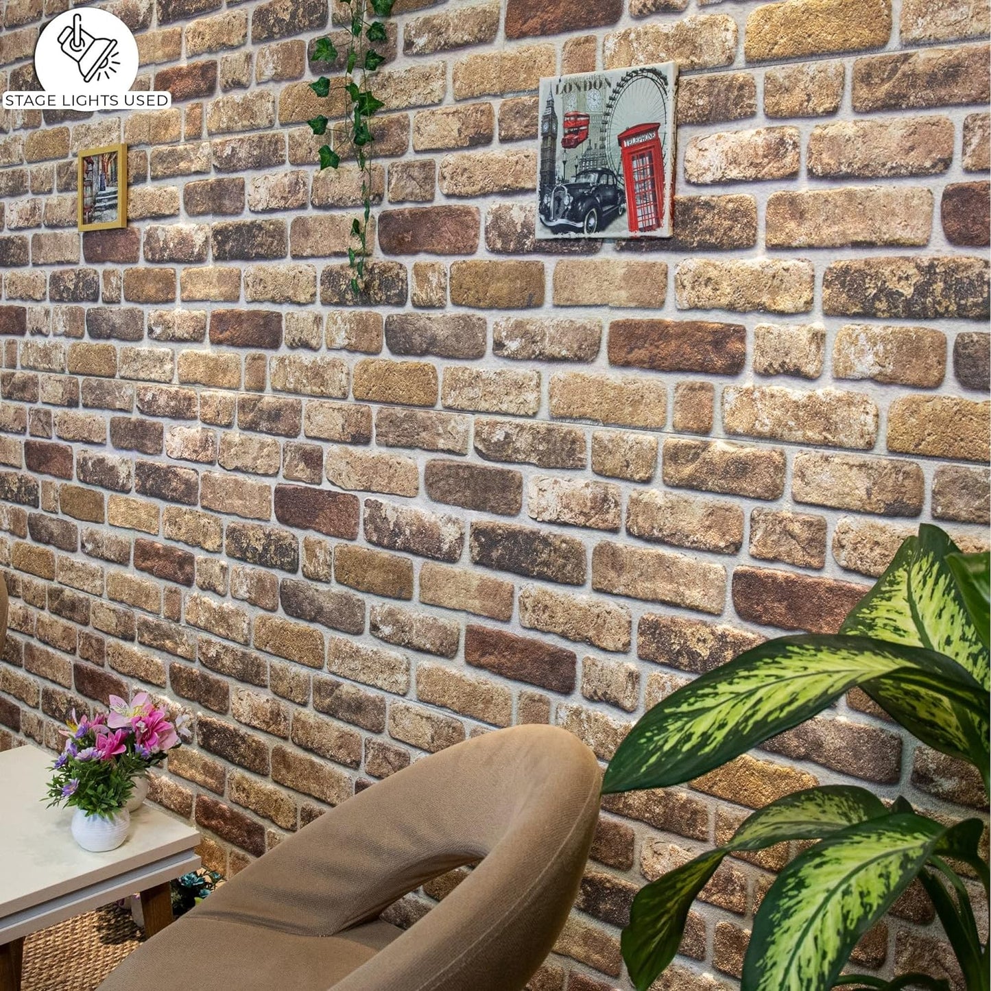 Dundee Deco 3D Wall Panels Faux Brick - Cladding, Light Brown Stone Look Wall Paneling, Styrofoam Facing for Living Room, Kitchen, Bathroom, Balcony, Bedroom, Set of 5, Covers 27 sq ft