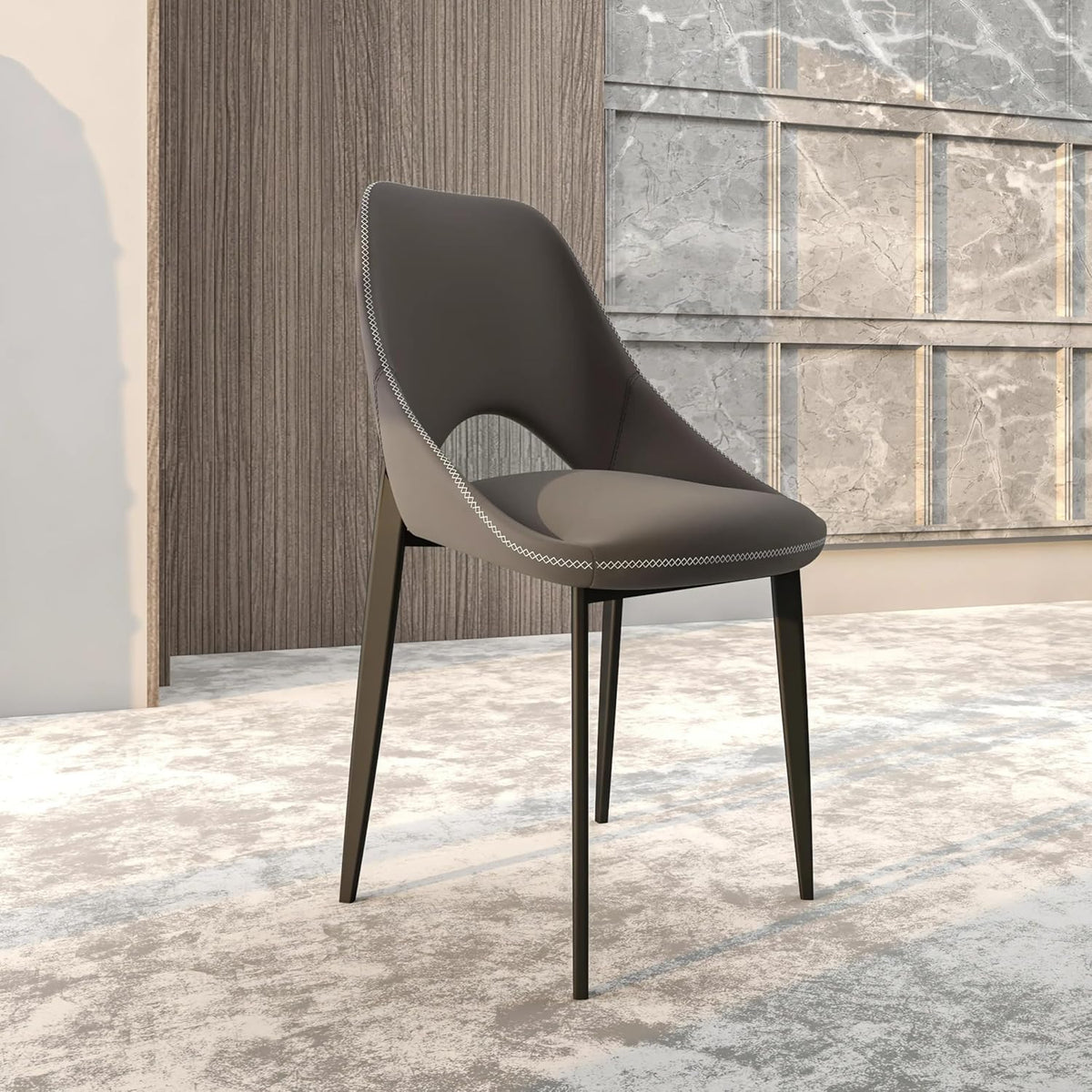 LeisureMod Amalfi Upholstered Fabric Dining Chair – Modern Side Chair with Iron Legs, Mid-Century Accent Chair for Dining Room or Kitchen