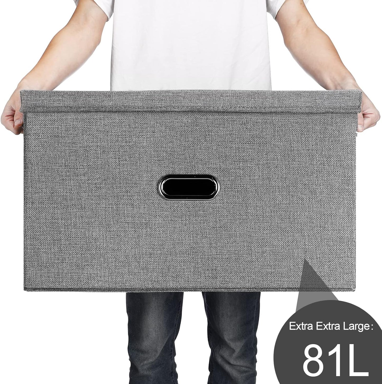Large Linen Fabric Foldable Storage Bins with Removable Lid and Handles, Washable Storage Box Organizer Containers Baskets Cube with Cover for Bedroom,Office(Cream, XXL)