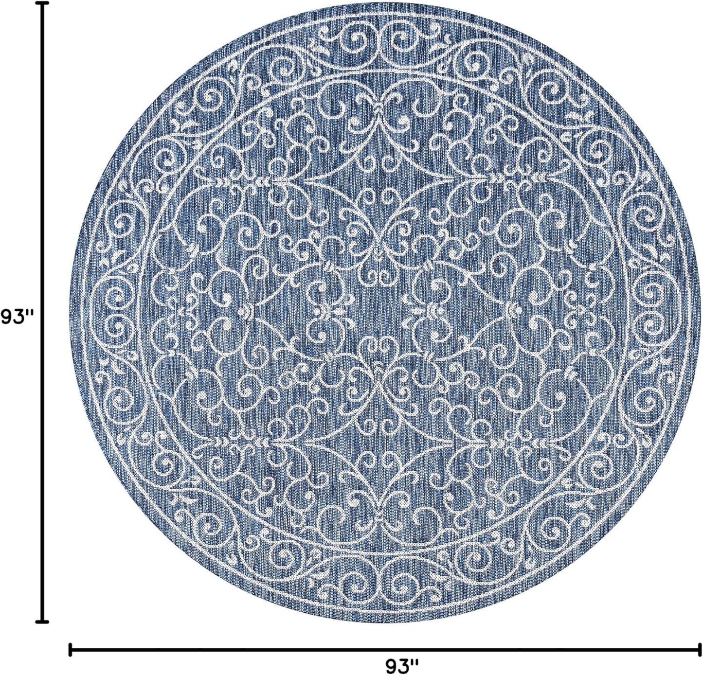 JONATHAN Y Vintage Filigree Indoor Outdoor Round Area Rug 8 Ft Navy/Gray, Charleston Textured Weave for Backyard, Patio, Porch, Easy-Cleaning, High Traffic, Pet-Friendly, Non-Shedding (SMB106D-8R)