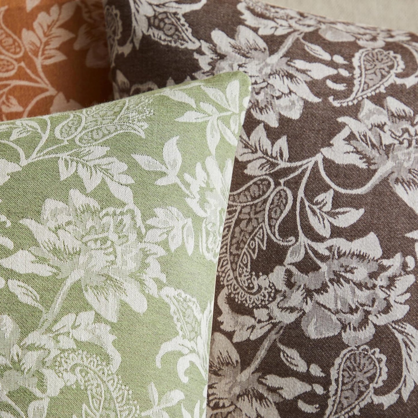 Floral Jacquard Throw Pillow Covers Set of 2, Background/Chocolate 24x24 Inch, Farmhouse Decorative Cotton Dark Brown Cushion Covers for Sofa Bed Living Room Home Decor