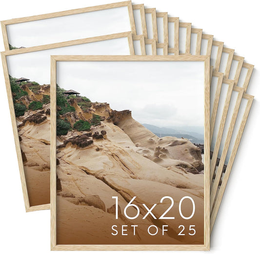 Haus and Hues 16x20 Natural Oak Wood Picture Frames Set of 25 - Premium Bulk Picture Frames 16x20 Bundle - Elegant Gallery Wall Frame Set for Posters, Art Display - Ideal for Wall Decor in Home &