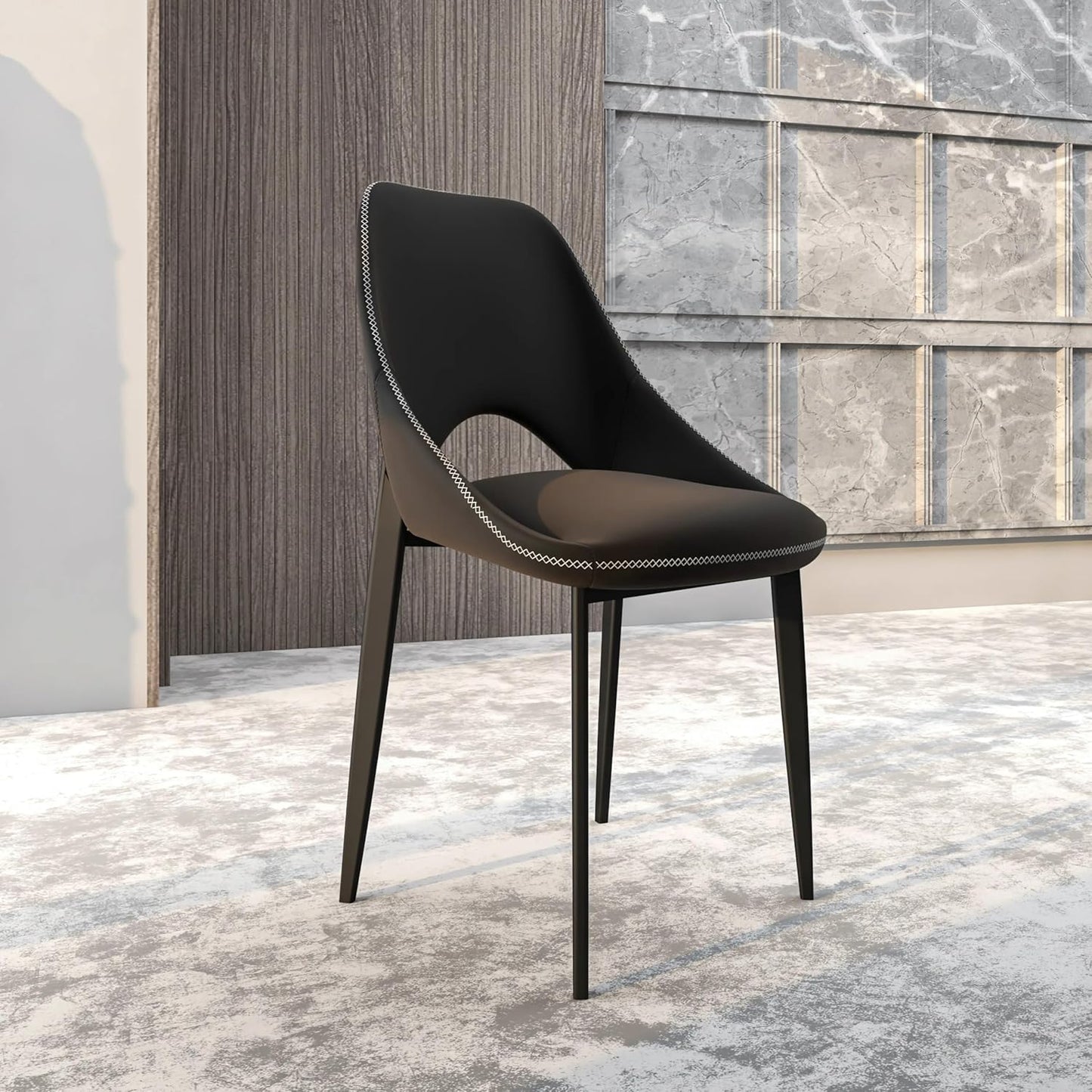 LeisureMod Amalfi Upholstered Fabric Dining Chair – Modern Side Chair with Iron Legs, Mid-Century Accent Chair for Dining Room or Kitchen