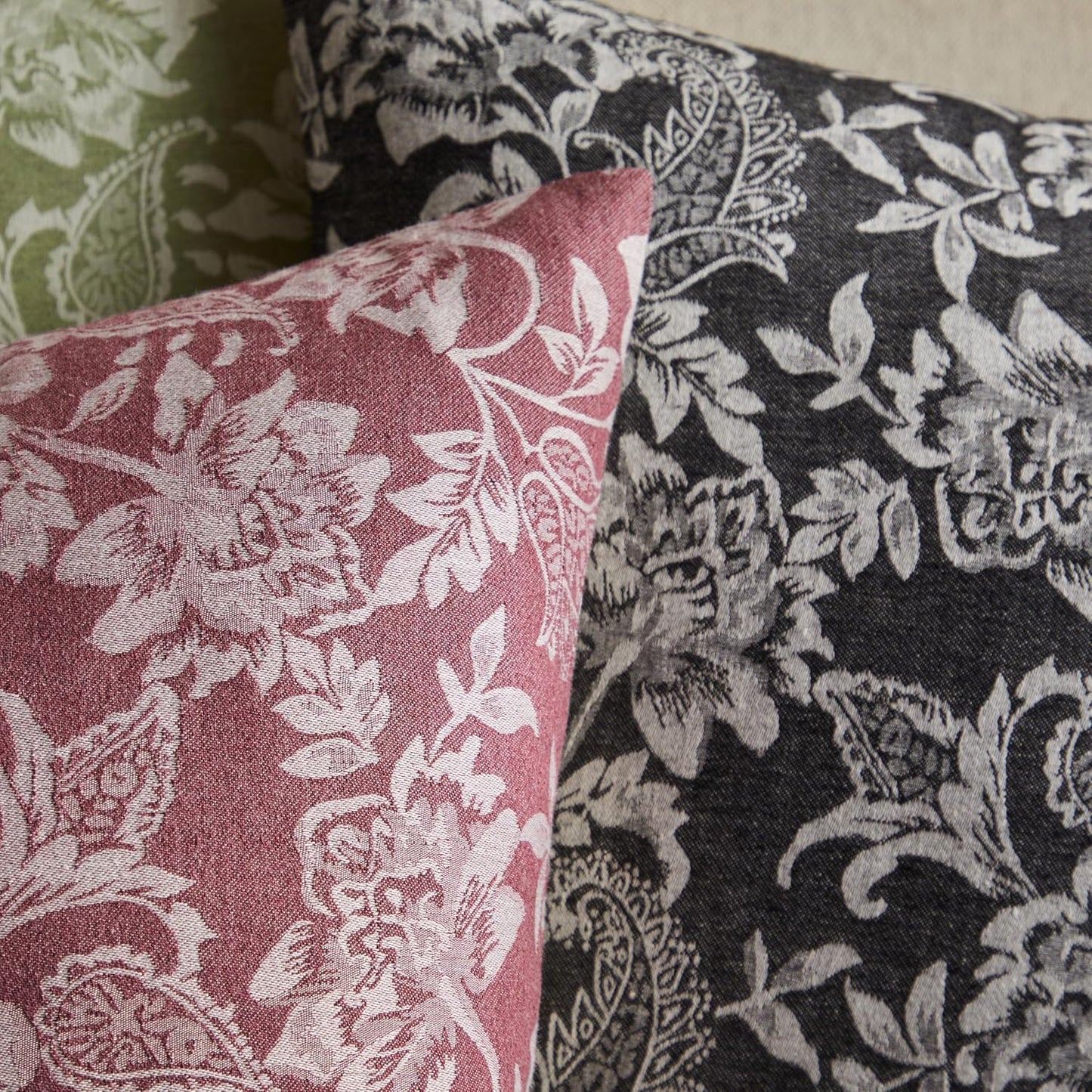 Floral Jacquard Throw Pillow Covers Set of 2, Background/Charcoal 22x22 Inch, Farmhouse Decorative Cotton Dark Grey Cushion Covers for Sofa Bed Living Room Home Decor