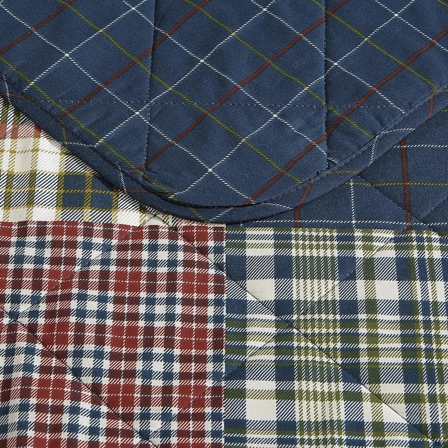 Eddie Bauer - Twin Quilt Set, Cotton Reversible Bedding with Matching Sham, Lightweight Home Decor for All Seasons (Madrona Navy/Red, Twin)