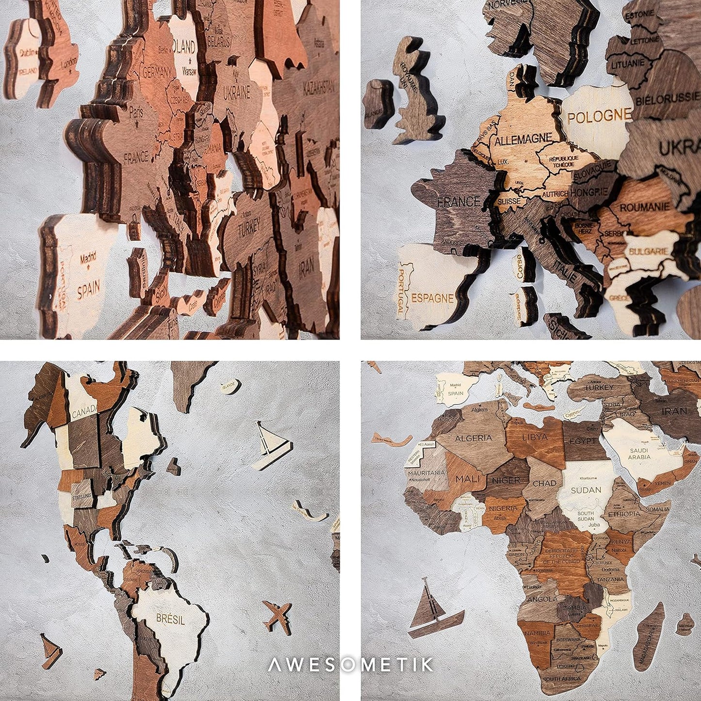 Handmade 3D Wood World Map Wall Art Large Wall Decor Track Your World Travels - Special For Home, Kitchen And Office (X-Large, Multicolor)