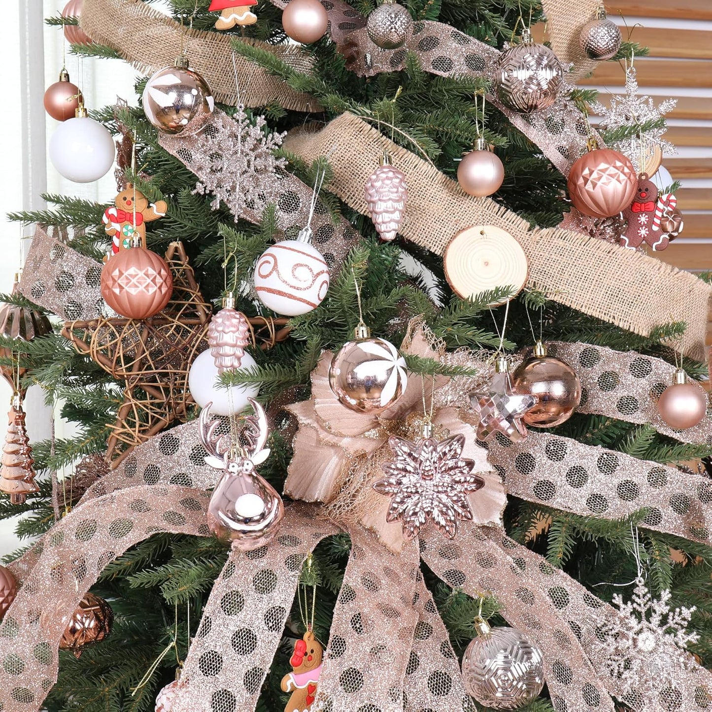 100-Pack Various Shatterproof Christmas Balls, Christmas Decorative Ball Ornaments for Xmas Tree- Rose Gold