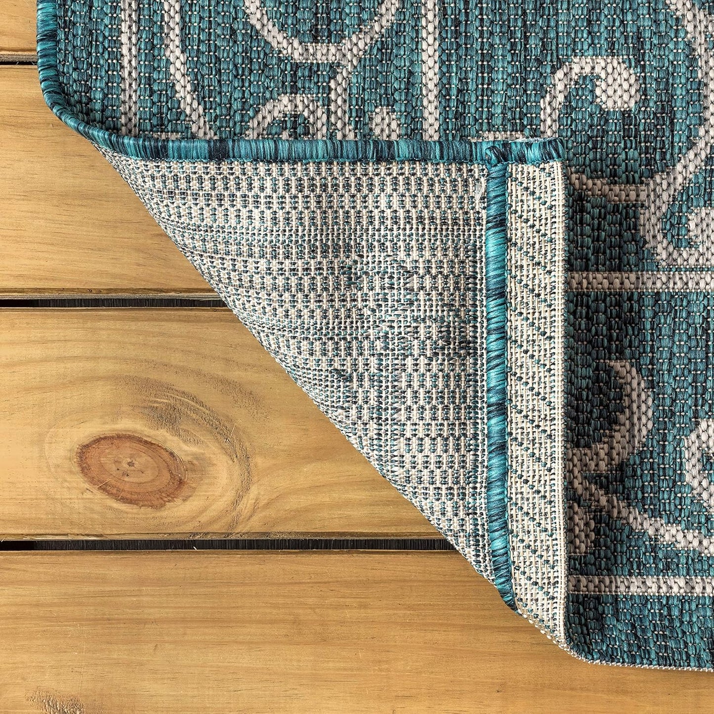 JONATHAN Y Vintage Filigree Indoor Outdoor Round Area Rug 6 Ft Teal/Gray, Charleston Textured Weave for Backyard, Patio, Porch, Easy-Cleaning, High Traffic, Pet-Friendly, Non-Shedding (SMB106F-6R)
